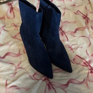 Women's Navy Pointed Toe Suede Ankle Boots